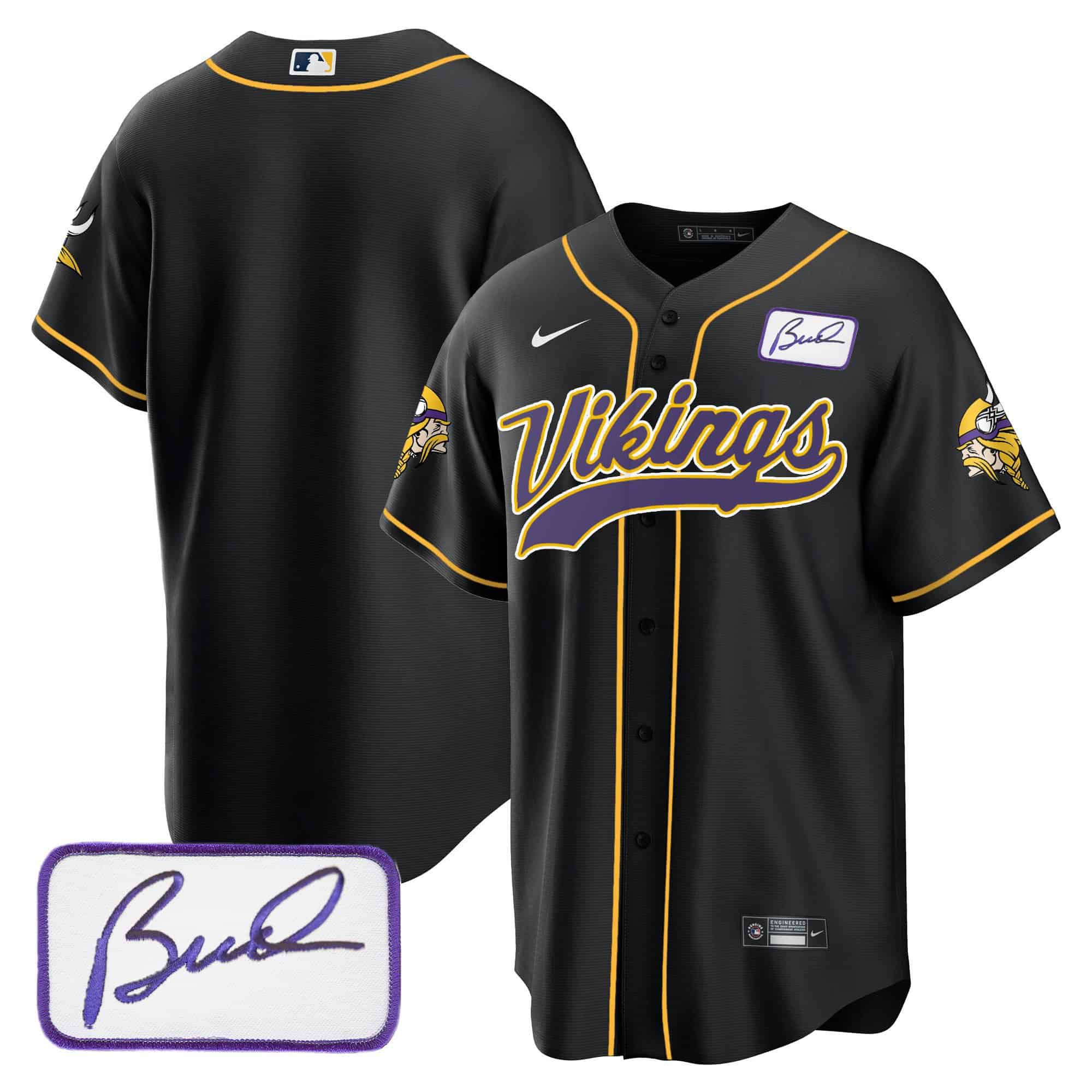Men Minnesota Vikings Blank Black 2024 Nike Bud Grant Patch Classic Baseball NFL Jersey